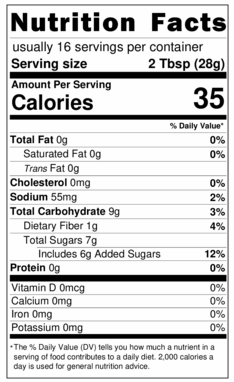 Nutrition facts panel for medium red raspberry salsa